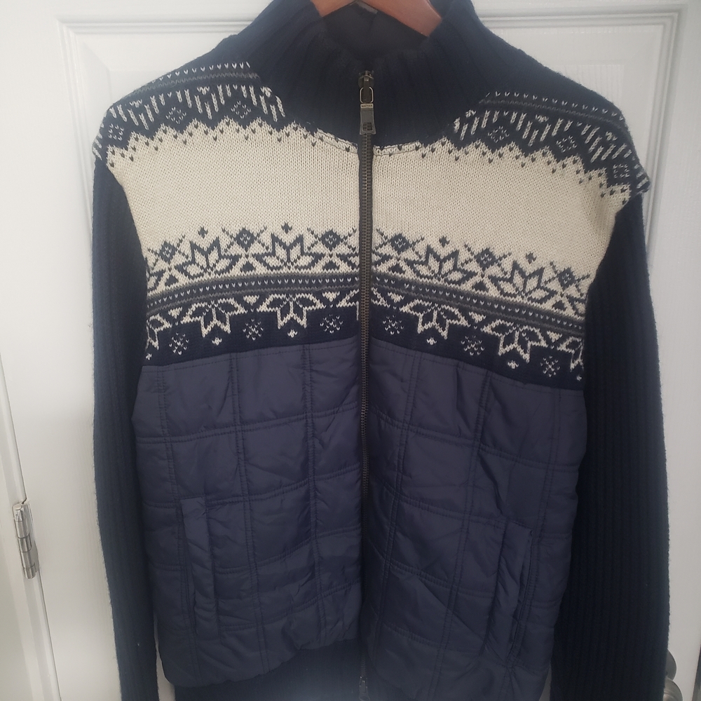 NAUTICA Men's Fair Isle Knit & Quilted Full-Zip Sweater Jacket - Size L.7